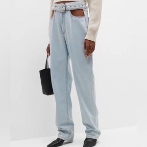 Cutout belted straight jeans never worn